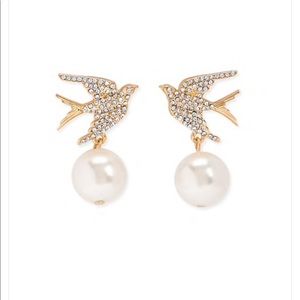 Rhinestone Sparrow & Faux Pearl Drop Earrings